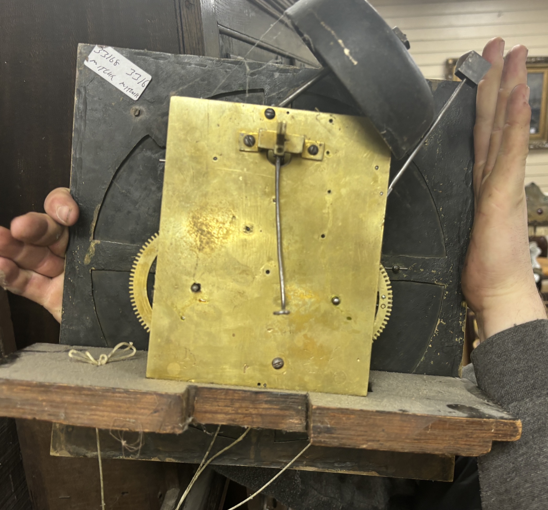 A mid 18th century inlaid oak eight day longcase clock with a square brass dial, Richard Bullock, Ellesmere, height 208cm